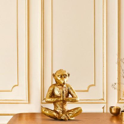Zen Golden Meditating Monkey Figurine Decor | 6 x 5 x 7 inches