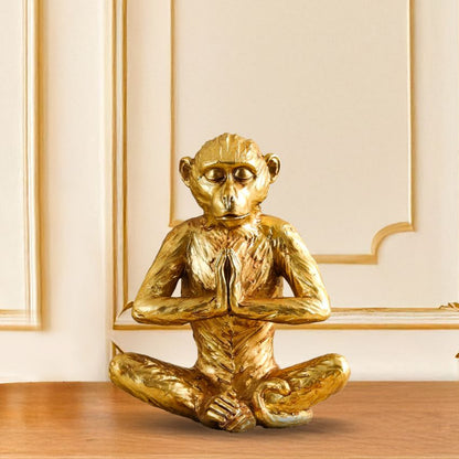 Zen Golden Meditating Monkey Figurine Decor | 6 x 5 x 7 inches