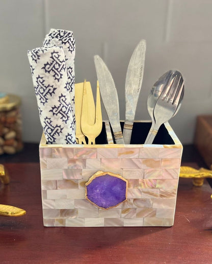 Mother Of Pearl With Agate Cutlery Holder Purple