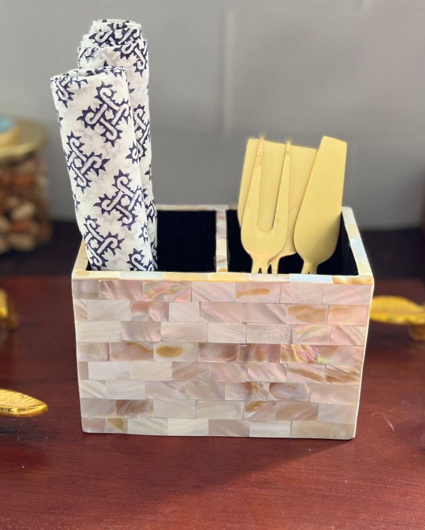 Mother Of Pearl With Agate Cutlery Holder Beige