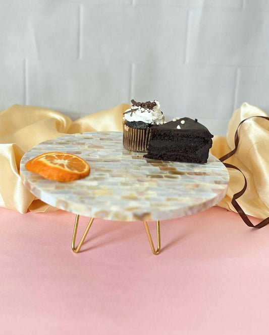Round Mother Of Pearl Cake Stand With Metal Stand