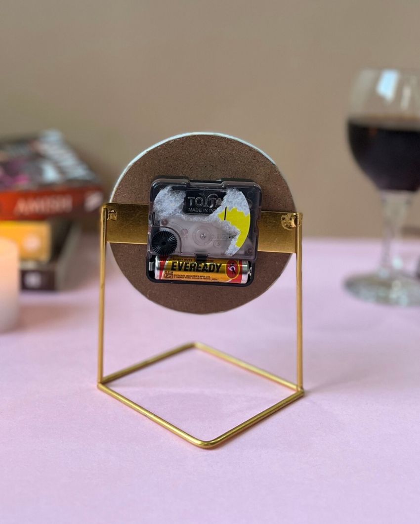 Round Shape Desktop Table Clock Handmade With Mother Of Pearl