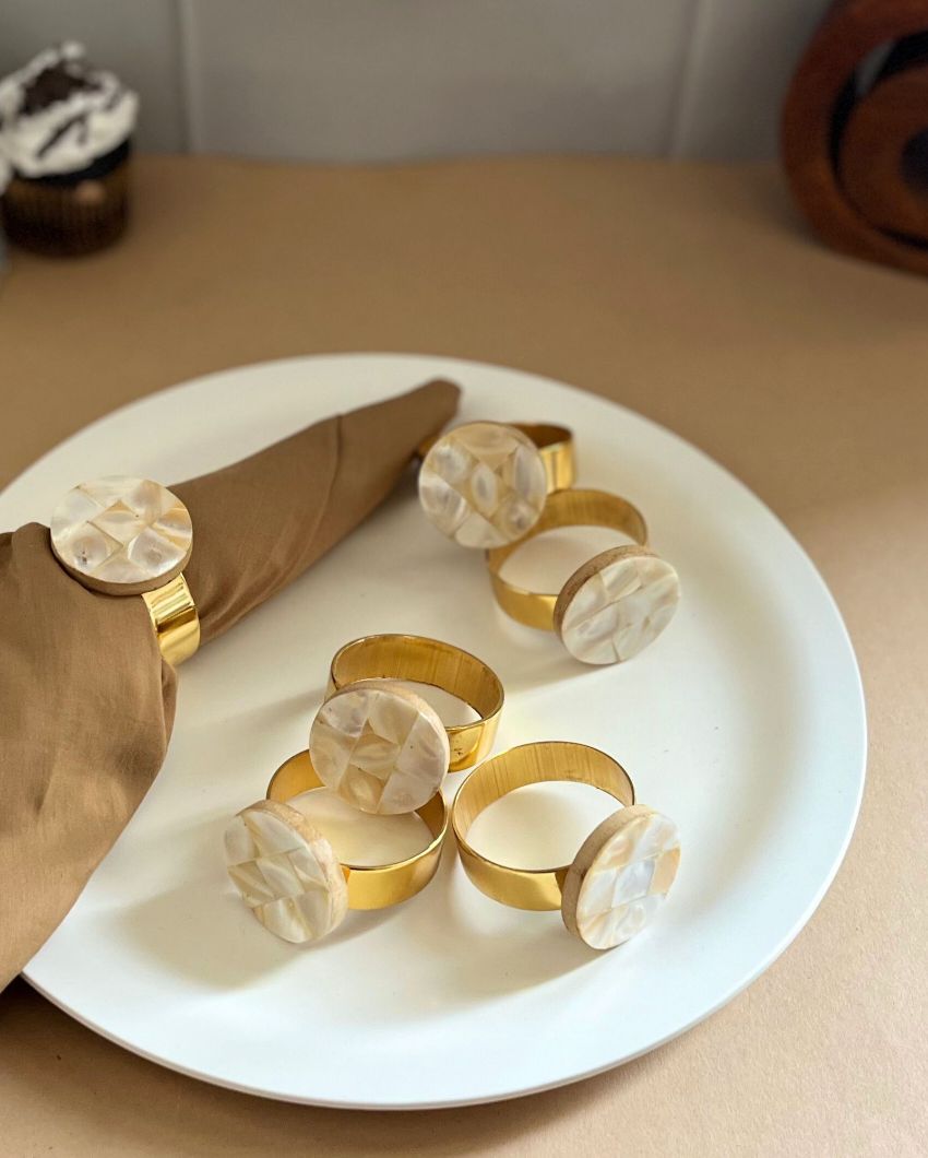 Traditional Design Round Mother Of Pearl Napkin Rings | Set Of 6 2 Inches