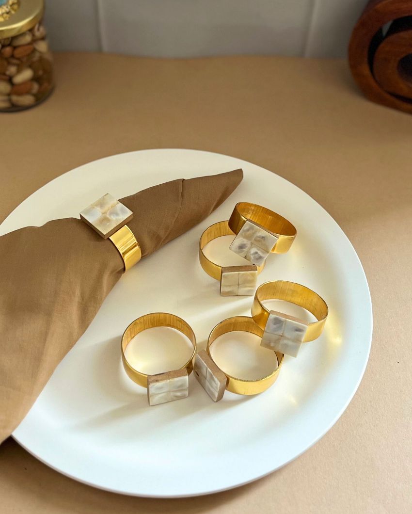 Stylish Square Shaped Mother Of Pearl Napkin Rings | Set Of 6 1 Inches