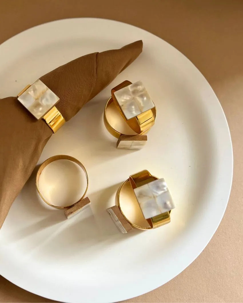 Stylish Square Shaped Mother Of Pearl Napkin Rings | Set Of 6 1 Inches