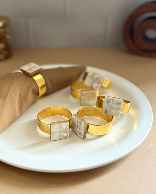 Stylish Square Shaped Mother Of Pearl Napkin Rings | Set Of 6 1 Inches