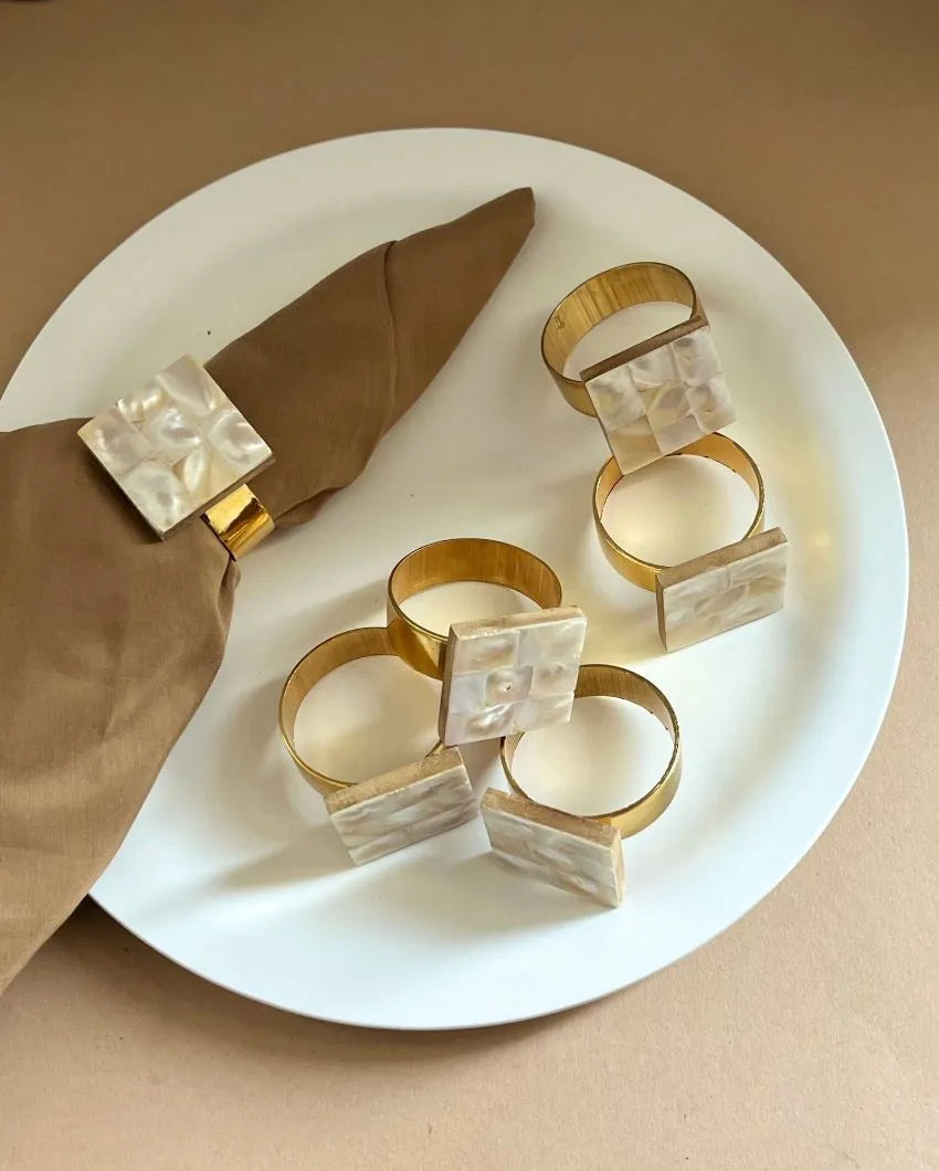 Stylish Square Shaped Mother Of Pearl Napkin Rings | Set Of 6 2 Inches