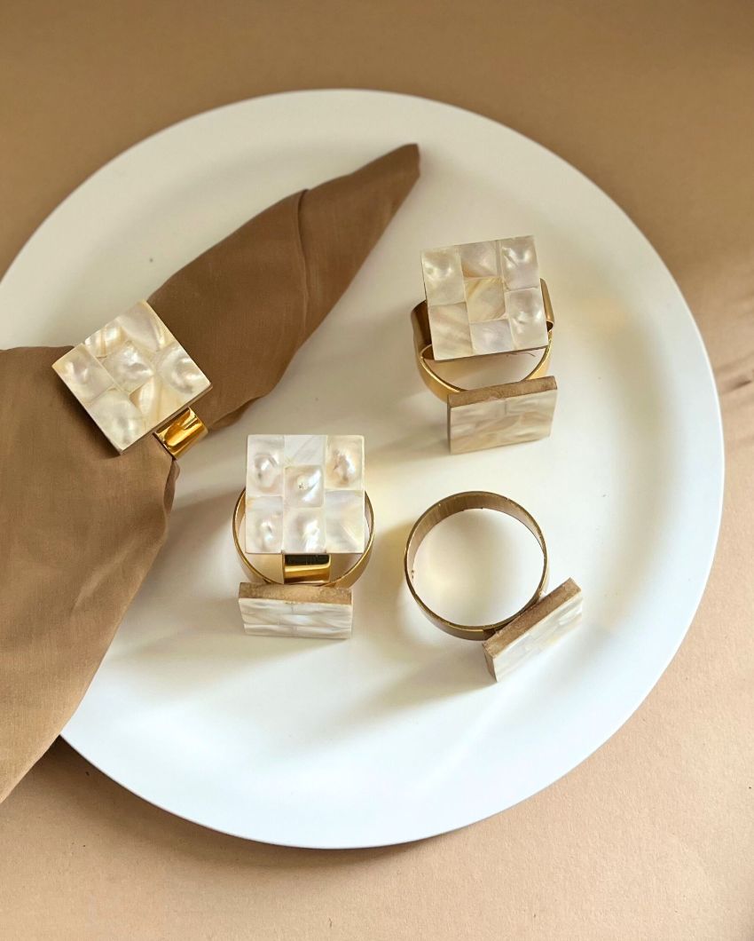 Stylish Square Shaped Mother Of Pearl Napkin Rings | Set Of 6 2 Inches