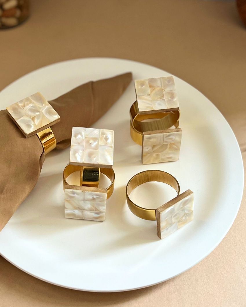 Stylish Square Shaped Mother Of Pearl Napkin Rings | Set Of 6 2 Inches