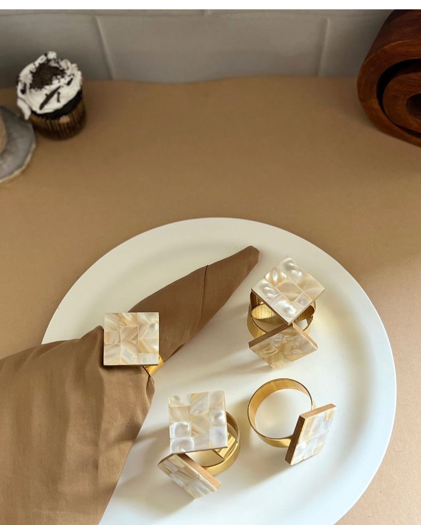 Diamond Mother Of Pearl Napkin Rings | Set Of 6 2 Inches