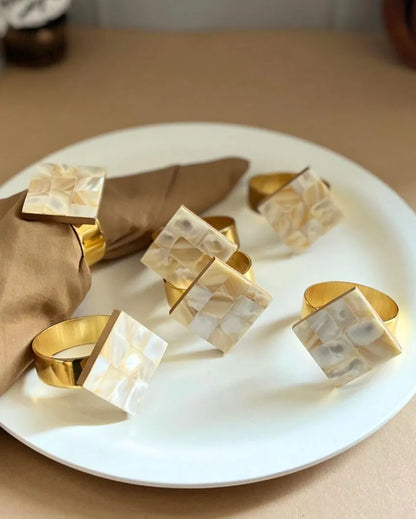 Diamond Mother Of Pearl Napkin Rings | Set Of 6 2 Inches