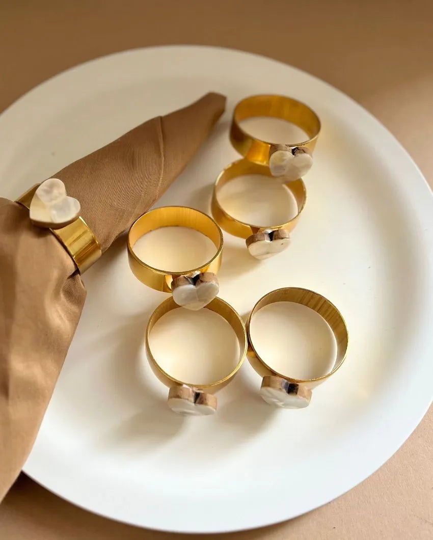 Heart-Shaped Mother Of Pearl Napkin Rings | Set Of 6 1 Inches