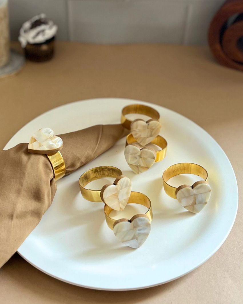 Heart-Shaped Mother Of Pearl Napkin Rings | Set Of 6 2 Inches