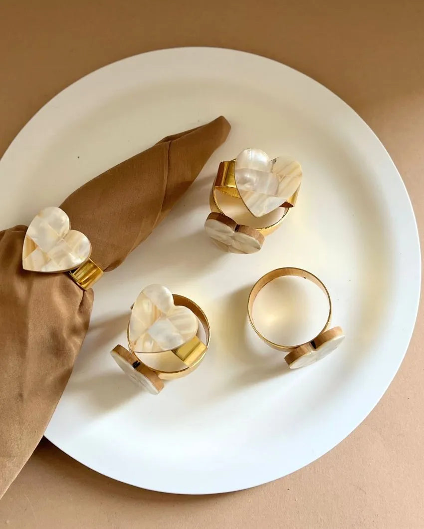 Heart-Shaped Mother Of Pearl Napkin Rings | Set Of 6 2 Inches