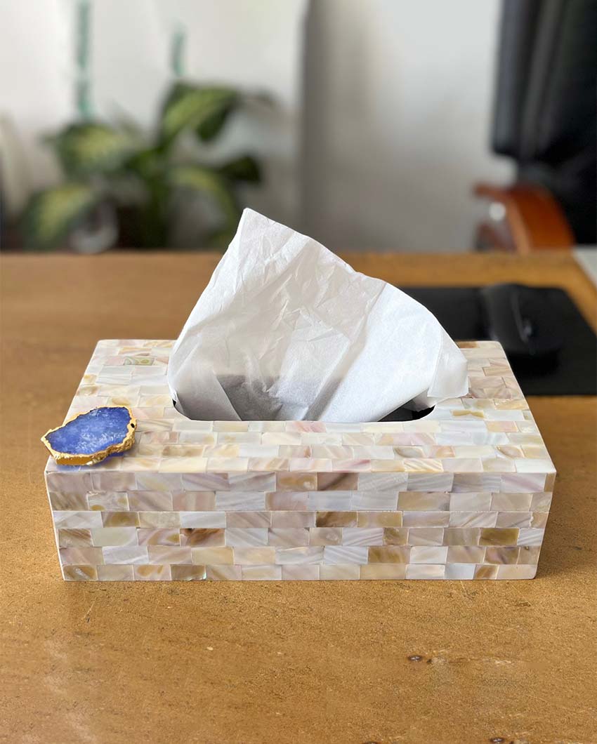 Luxury Mother Of Pearl & Agate Tissue & Napkin Holder Blue