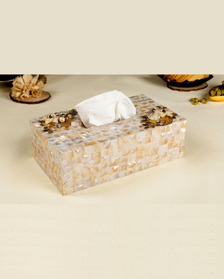 Ivory Mother of Pearl Mdf Tissue Box | 10 x 5 x 3 inches