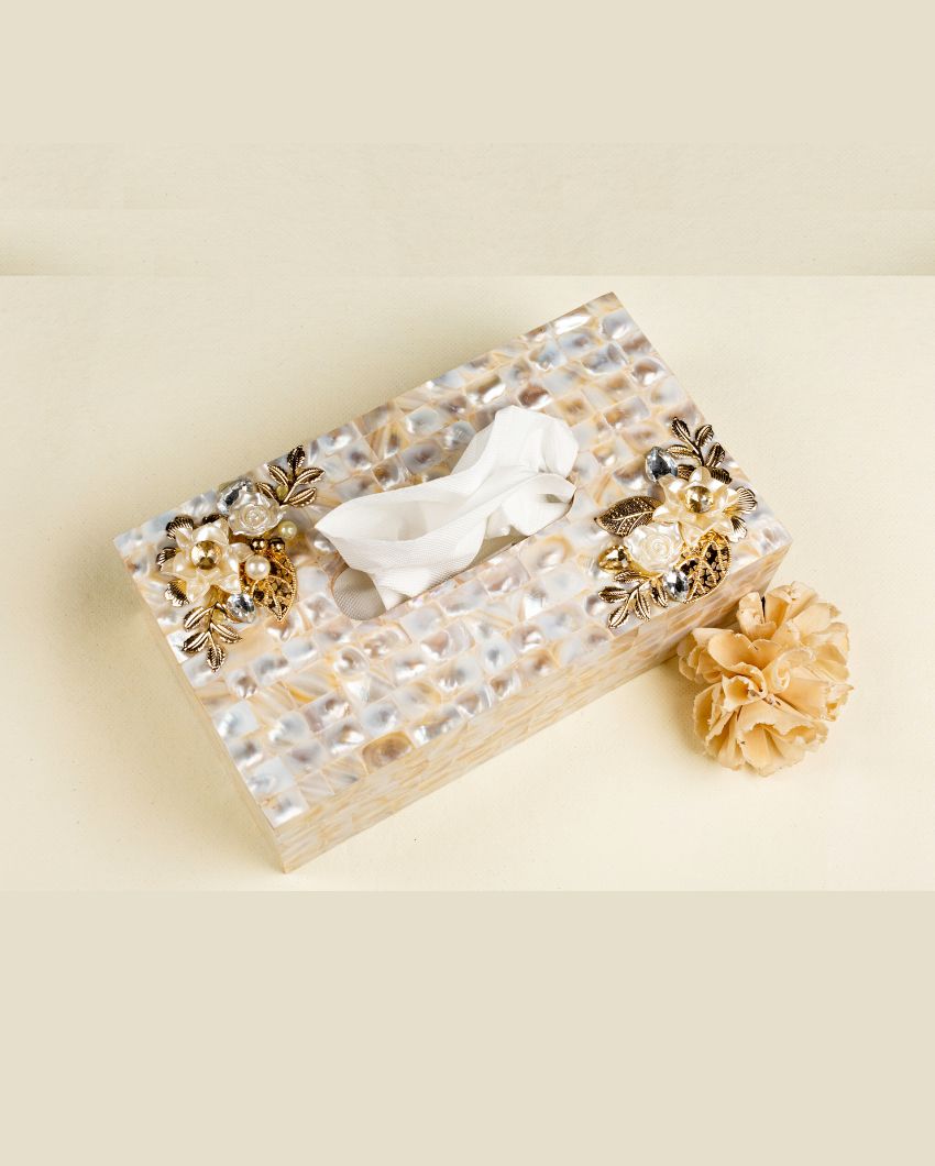 Ivory Mother of Pearl Mdf Tissue Box | 10 x 5 x 3 inches