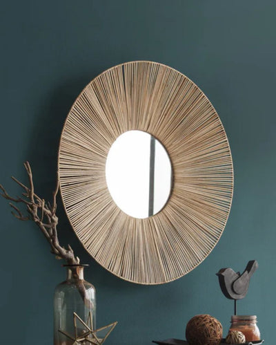 Round Naturan Rattan Mirror  | 24 x 24 inches