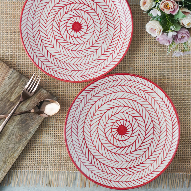 Red Illustrated Ceramic Dinner Plate | Set of 2 Default Title