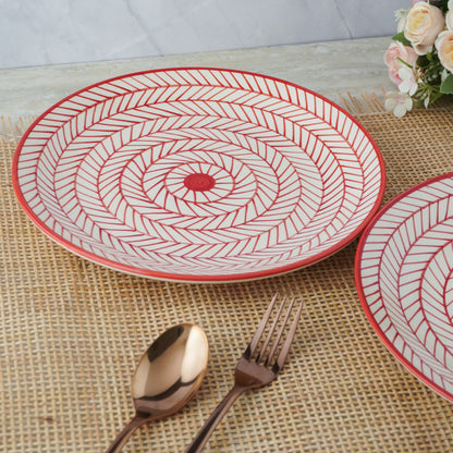 Red Illustrated Ceramic Dinner Plate | Set of 2 Default Title