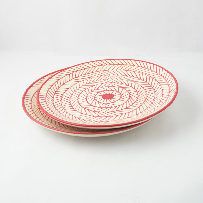 Red Illustrated Ceramic Dinner Plate | Set of 2 Default Title