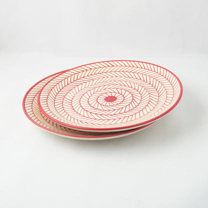 Red Illustrated Ceramic Dinner Plate | Set of 2 Default Title