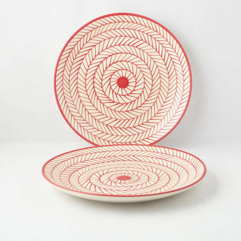 Red Illustrated Ceramic Dinner Plate | Set of 2 Default Title