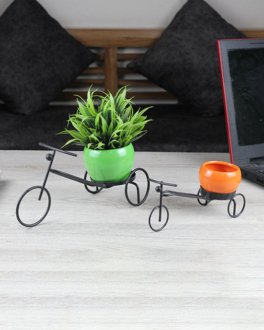 Rikshaw Shape Stand with Pots | Set Of 2