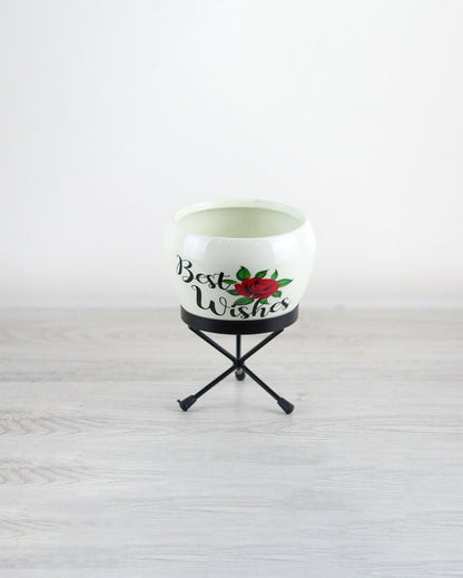 Best Wishes Enamel Printed Iron Pot with Stand | 4 inch