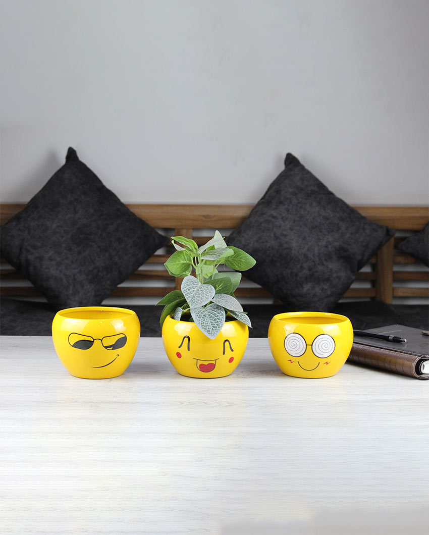 Emoji Print Table Top Iron Pots | Set Of 3 | 5''Inch
