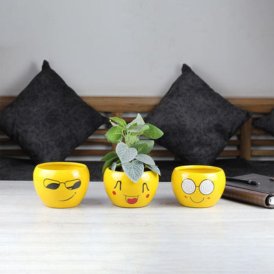 Emoji Print Table Top Iron Pots | Set Of 3 | 5''Inch