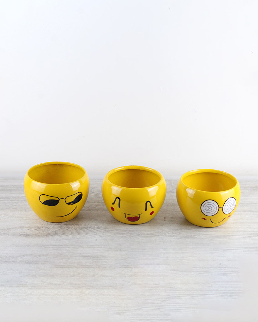 Emoji Print Table Top Iron Pots | Set Of 3 | 5''Inch