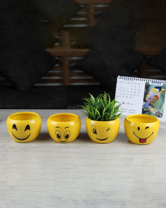 Printed Emoji Table Top Iron Pots | Set Of 4 | 4''Inch