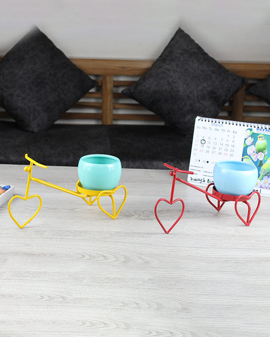 Heart Rikshaw Shape Stand with Pots | Set Of 2