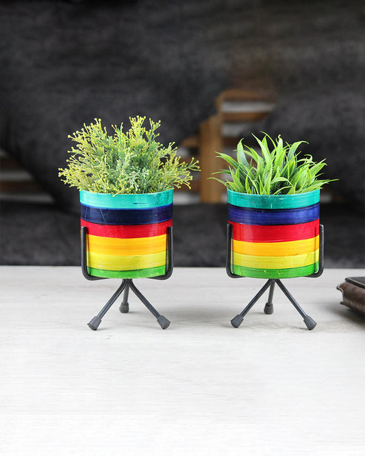 Rainbow Design Table Top Iron Pots with Stand | Set Of 2 | 4 Inch