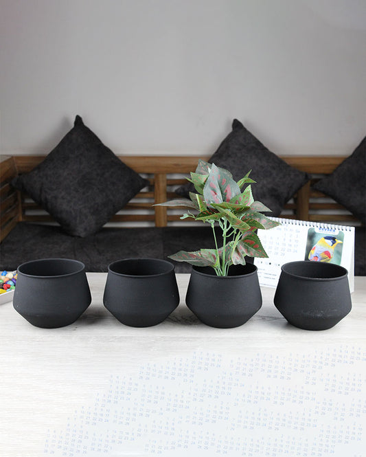 Matte Black Hexagon Design Iron Pots | Set Of 4 | | 4.5 Inch