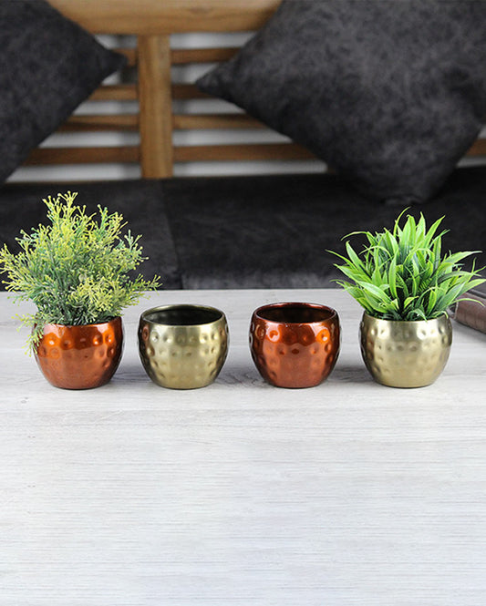 Brass & Copper Hammered Tropical Mini Iron Pot | 3 Inch