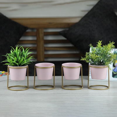 Pink Iron Pot with Round Stand | Set Of 4 | 3.5 Inch