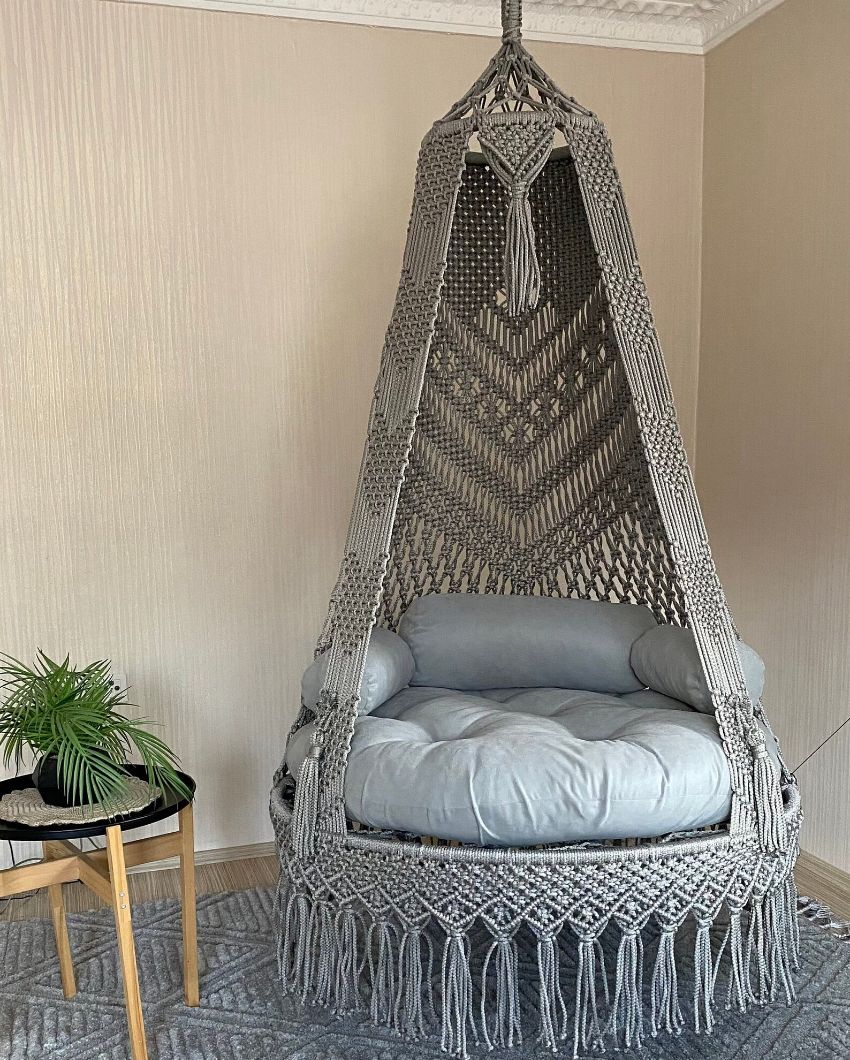 Love Symbol Grey Macrame Swing and Cushion Set