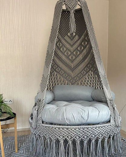 Love Symbol Grey Macrame Swing and Cushion Set