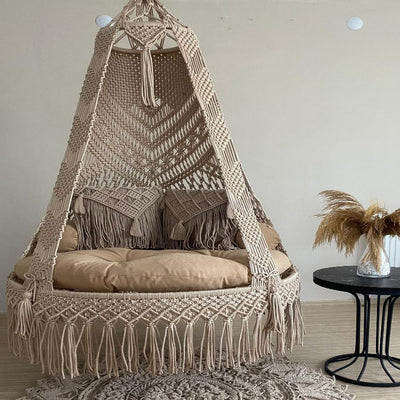 Truly Beige Macrame Swing with Cushions Set | Pack of 5 | 40 x 78 inches