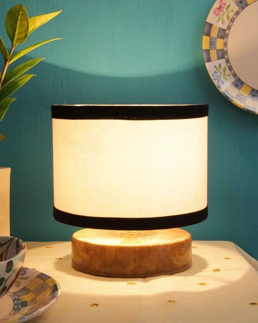 Drum Designer Multicolor Cotton Shade Table Lamp With Wood Base