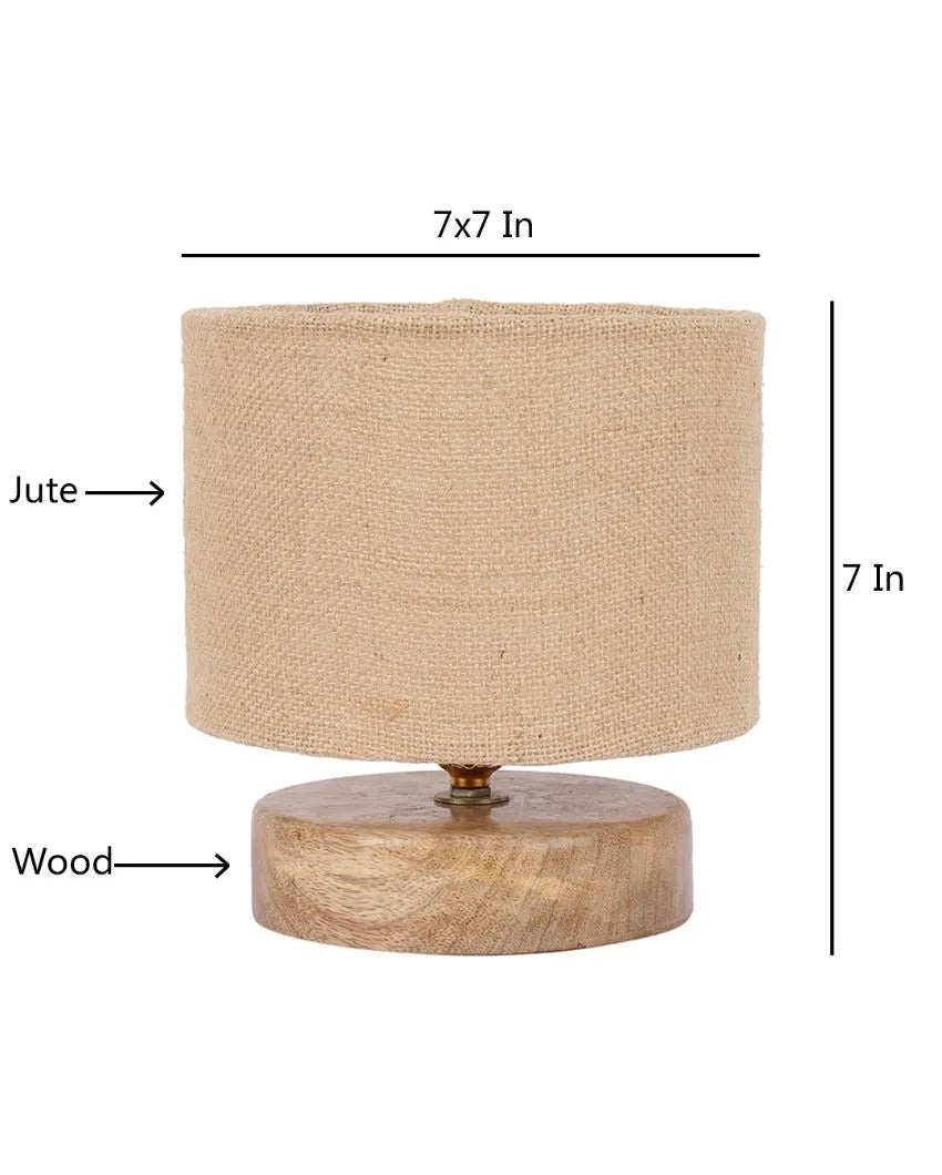 Drum Designer Jute Shade Table Lamp With Wood Base Beige