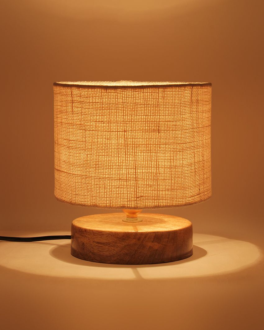 Drum Designer Jute Shade Table Lamp With Wood Base White