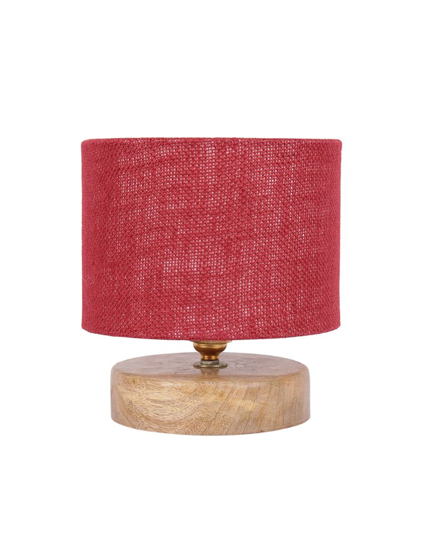 Drum Designer Jute Shade Table Lamp With Wood Base Mahroon