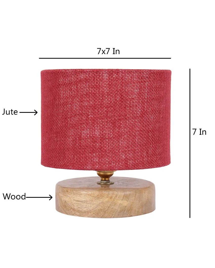 Drum Designer Jute Shade Table Lamp With Wood Base Mahroon