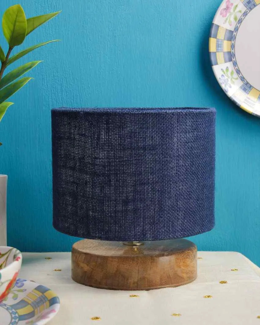 Drum Designer Jute Shade Table Lamp With Wood Base Blue