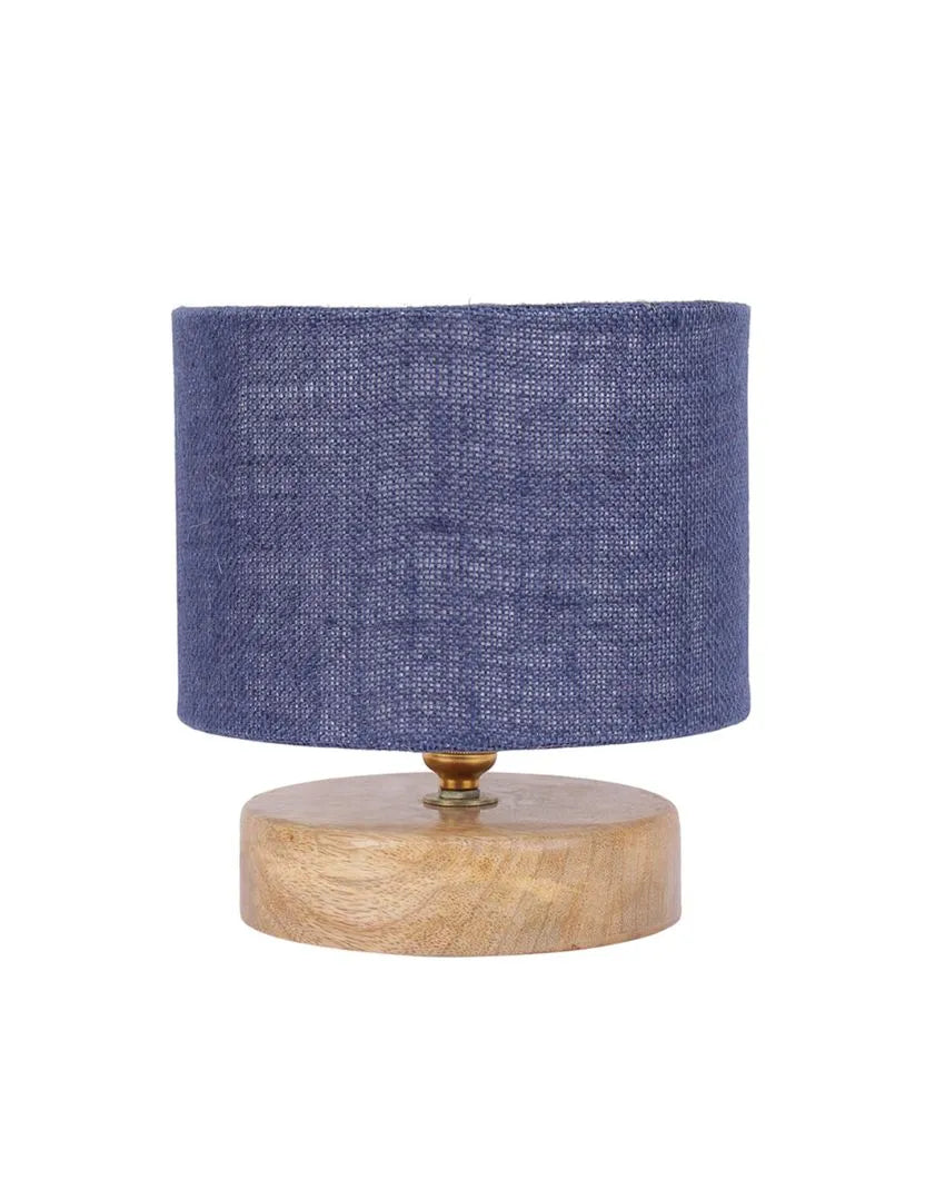 Drum Designer Jute Shade Table Lamp With Wood Base Blue