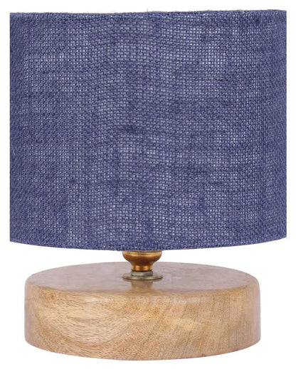 Drum Designer Jute Shade Table Lamp With Wood Base Blue