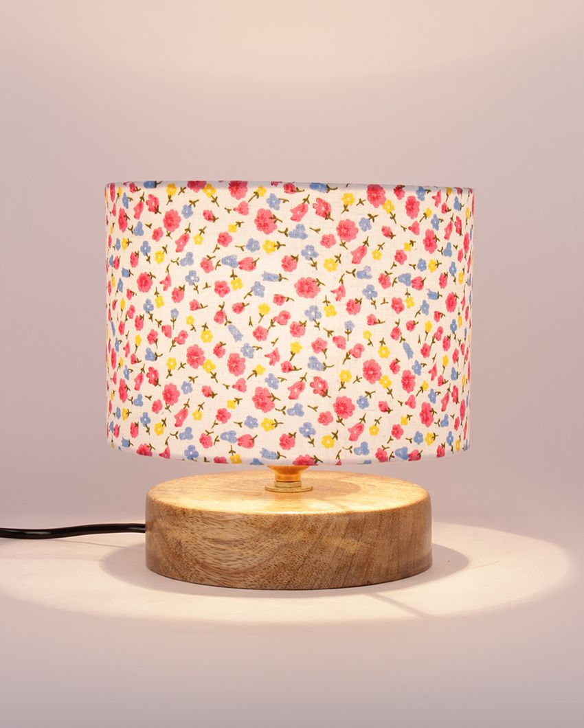 Drum Designer Little Blooms Printed Cotton Shade Table Lamp With Wood Base